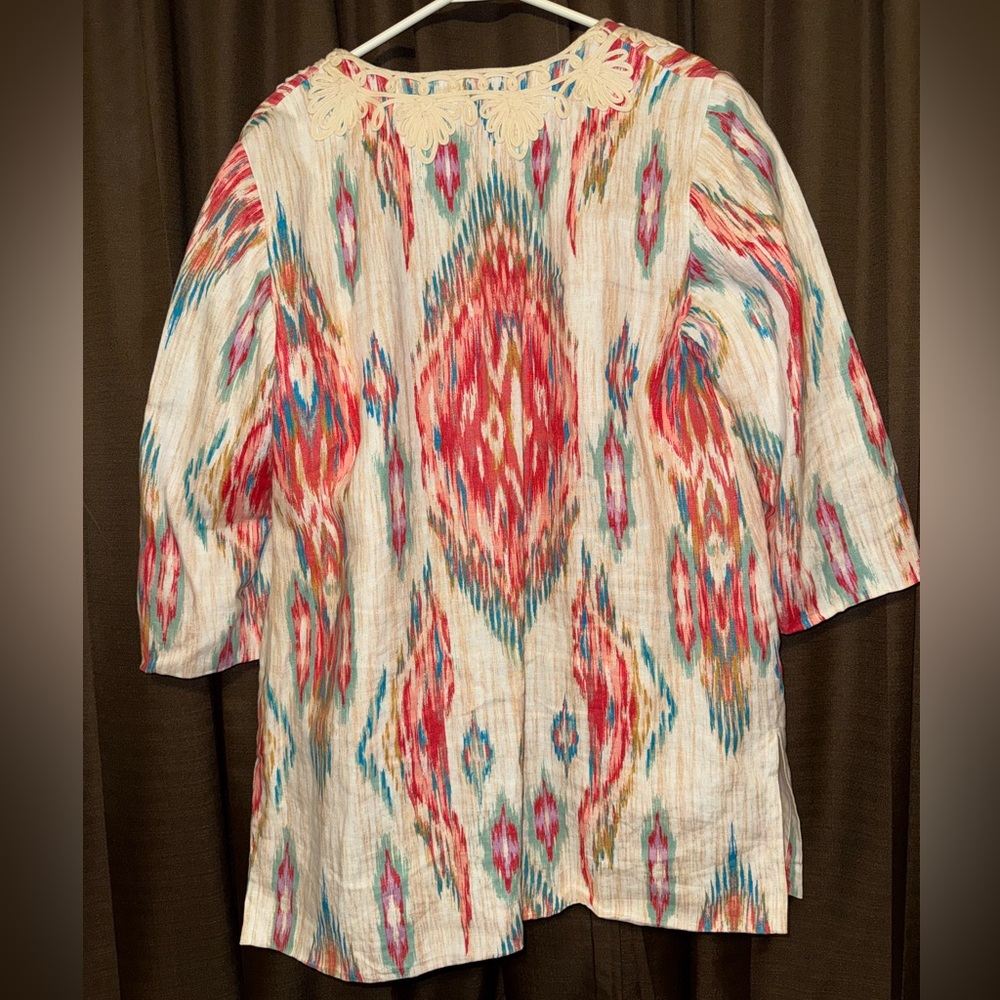 Chico’s Colorful Patterned Open Front Cardigan, Size 2 - Picture 2 of 5